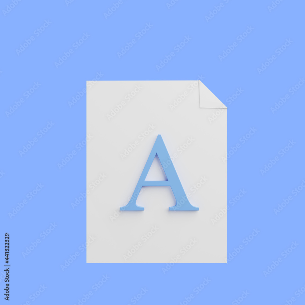 3d illustration icon paper file with A letter icon 3d illustration icon paper file with A letter icon
