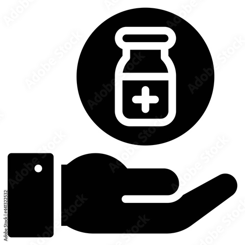 Vaccine bottle on hand icon, Vaccine Development related vector