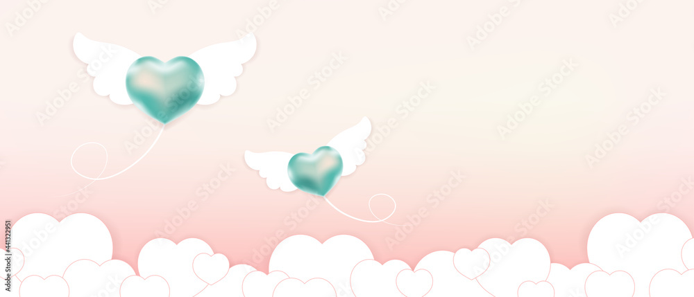 Fototapeta premium Cupid heart floating on the sky background vector, Valentine's day of love background