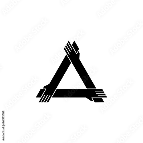 three hand holding each other logo vector icon illustration