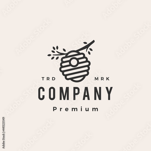 bee hive tree hipster vintage logo vector icon illustration
