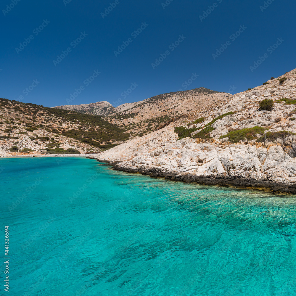 A bay on the south coast of the Greek island of Keros in the Small Cyclades