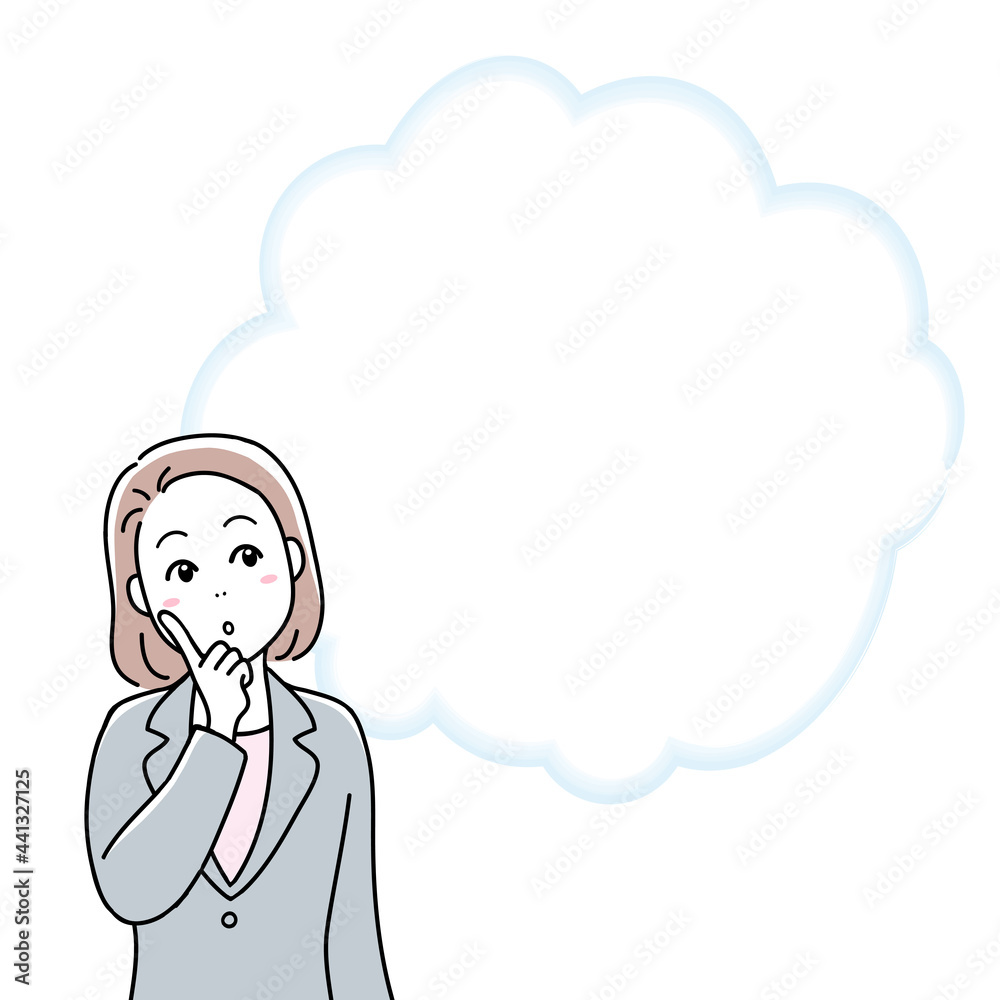 A young businesswoman thinking something, with a blank bubble A young businesswoman thinking something, with a blank bubble