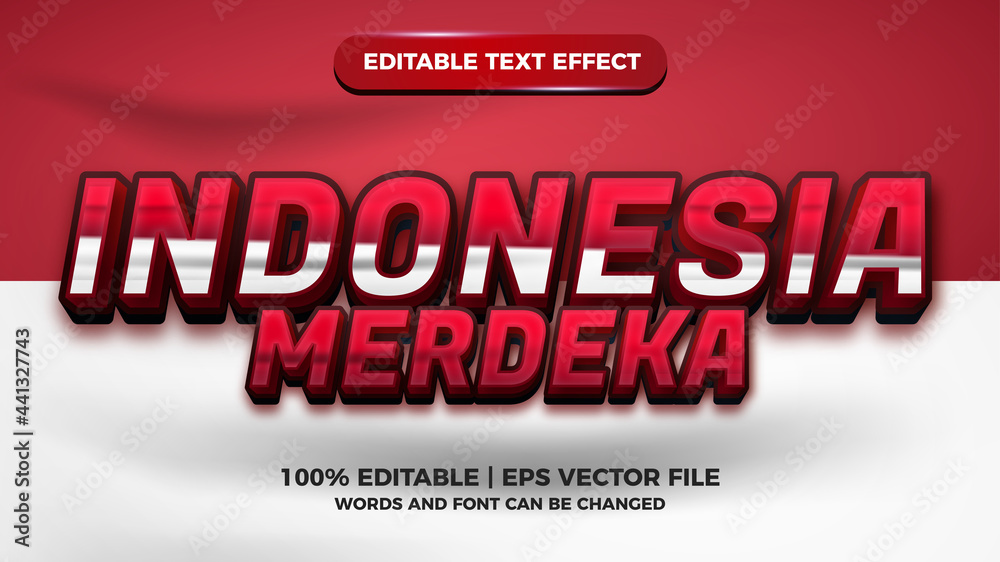 Indonesia Merdeka red and white flag editable text style effect illustrator. vector design template