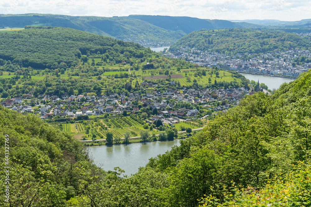 Mittelrheintal bei Boppard, vom Vierseenblick aus gesehen, Rheinland-Pfalz