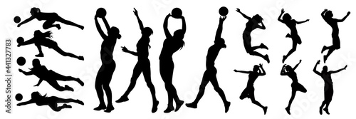 Set of Women Volleyball Players Silhouette 