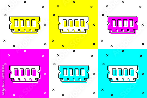 Set RAM, random access memory icon isolated on color background. Vector