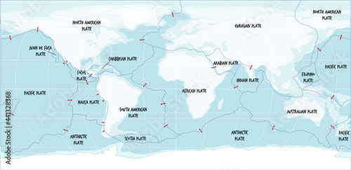 World Map Showing Tectonic Plates Boundaries