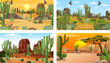 Different desert forest landscape scenes with animals and plants