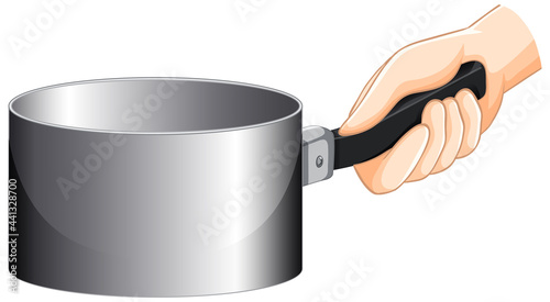 Hand holding an empty saucepan isolated