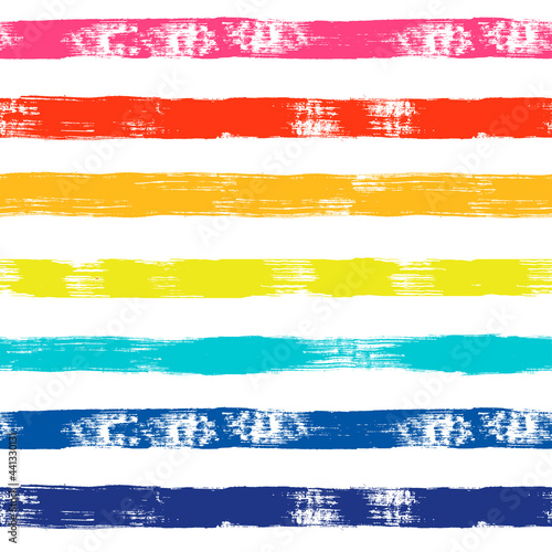 Rainbow striped summer pattern. Bright summer seamless vector background. Paint lines, colorful brush strokes. Colorful stripes