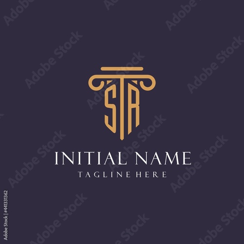 SR monogram initials design for law firm, lawyer, law office with pillar style