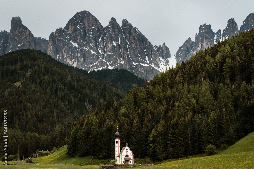 The chapel of St Johann in Val di Funes in the Dolomites