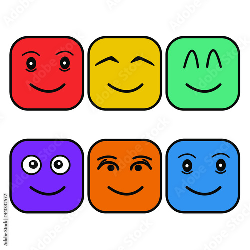 set of cartoon smileys simple full color design