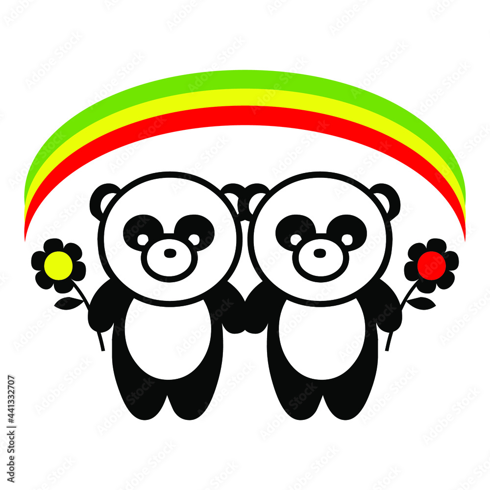 Obraz premium two pandas with a rainbow design