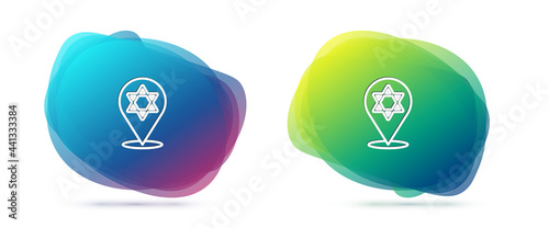 Set line Star of David icon isolated on white background. Jewish religion symbol. Symbol of Israel. Abstract banner with liquid shapes. Vector