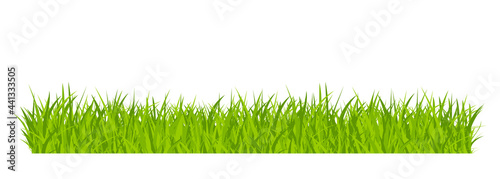 Green grassland lawn field border flat style design vector illustration isolated on white background. Cartoon summer green grass nature landscape field.