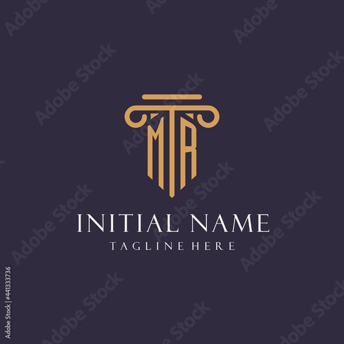 MR monogram initials design for law firm, lawyer, law office with pillar style