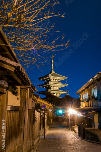 Temple with clear sky line in the evening in Kyoto.