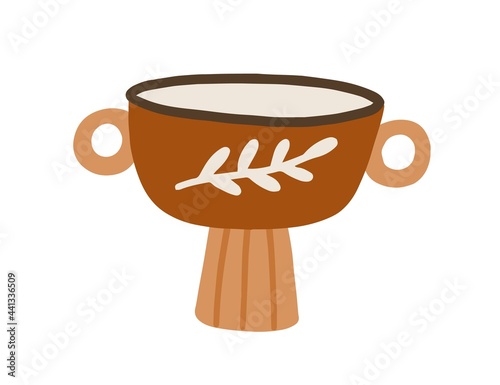 Clay pot for home interior decoration. Decorative earthen flowerpot. Trendy planter for houseplants. Flat vector illustration of stylish pottery isolated on white background