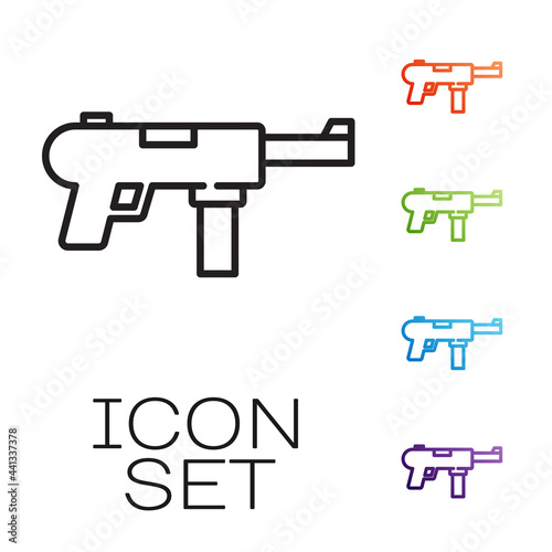 Black line Submachine gun M3, Grease gun icon isolated on white background. Set icons colorful. Vector