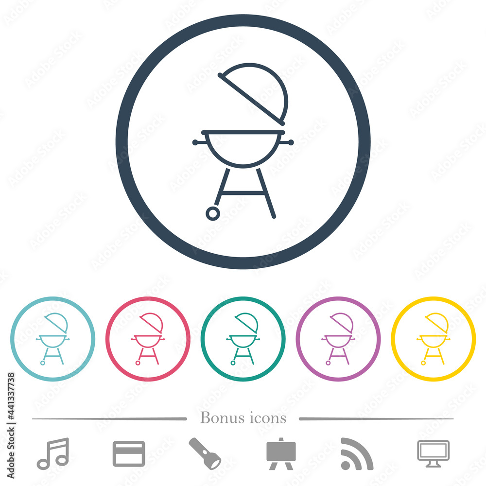 Barbecue grill with open cover flat color icons in round outlines Barbecue grill with open cover flat color icons in round outlines