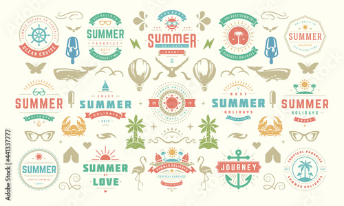 Summer labels and badges design set retro typography for posters and t-shirts