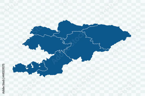Kyrgyzstan map blue Color on Backgound png