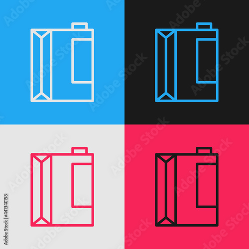 Pop art line Paper package for kefir icon isolated on color background. Dieting food for healthy lifestyle and probiotics fulfillment. Vector