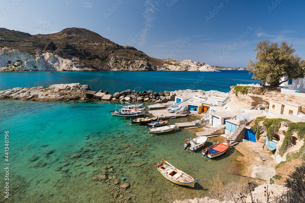 The small fishing village of Mandrakia on the north coast of the Greek island of Milos in the Cyclades archipelago
