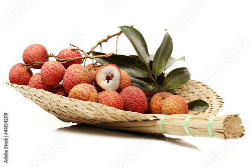 Fresh lychee (Litchi chinensis) isolated on white background photo