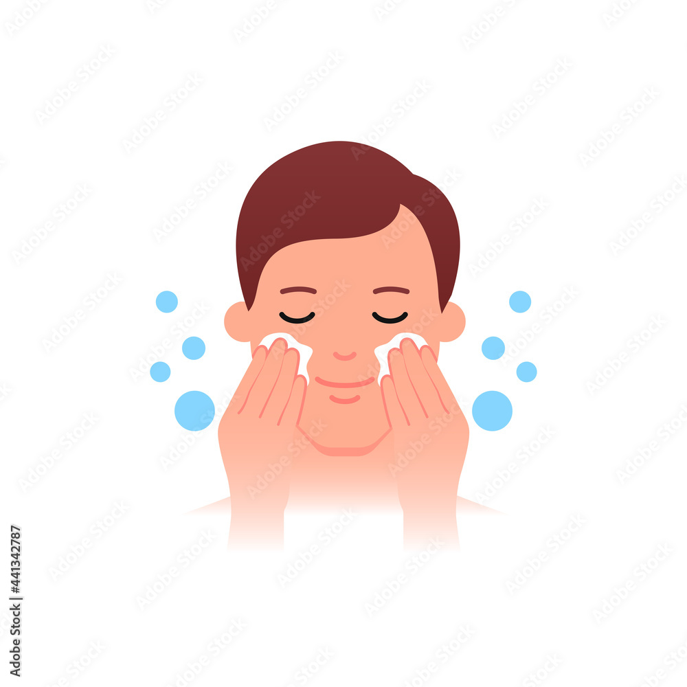 Men's skincare - face washing. Flat style. Men's skincare - face washing. Flat style.