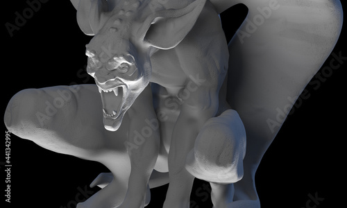 gargoyle sits and growls viciously 3D render