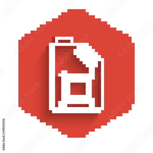 White line Canister for motor machine oil icon isolated with long shadow background. Oil gallon. Oil change service and repair. Engine oil sign. Red hexagon button. Vector