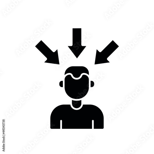 Pressure on person glyph icon. Vector fill black illustration.