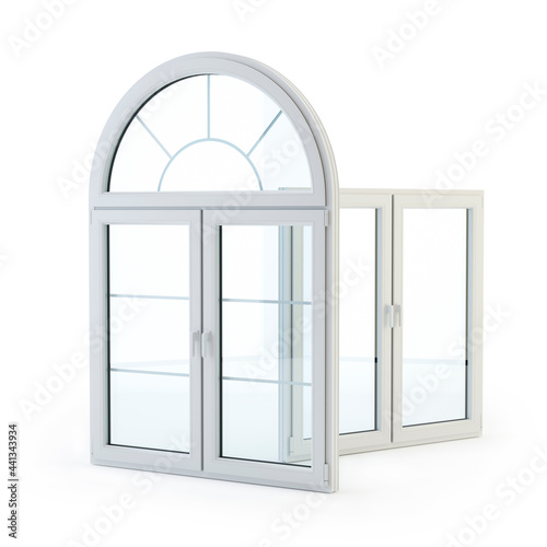 Fototapeta Naklejka Na Ścianę i Meble -  Two pvc windows isolated on white, 3d illustration
