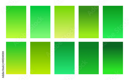 Green foliage color palette gradient background set