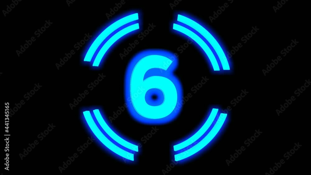 4K Neon light countdown animation number ten to one on black background.Timer concept