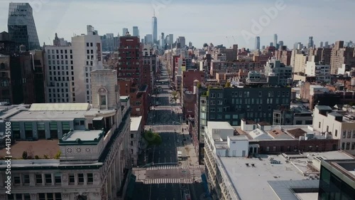 Drone shot over empty manhattan streets