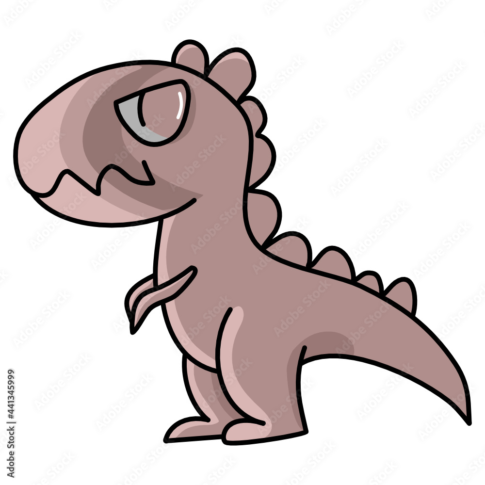 Fototapeta premium A cute small brown dinosaur is standing on a white background.