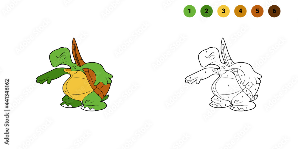 Coloring book for kids. Cartoon character. Turtle got scared and closed his eyes. Black contour silhouette. Isolated on white background. Animal theme.