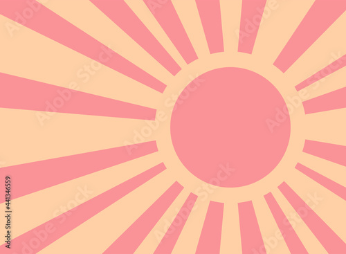 Sunlight retro background with vintage round frame for text. Candy pink color burst background.