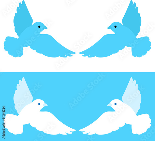 左右で対になった羽ばたく小鳥のイラストセット