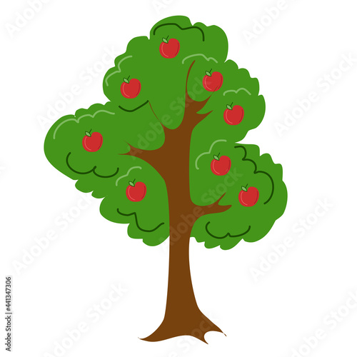 The tree is an apple tree with large red apples.