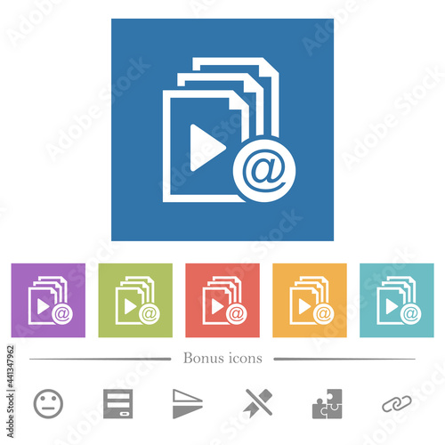 Send playlist via email flat white icons in square backgrounds
