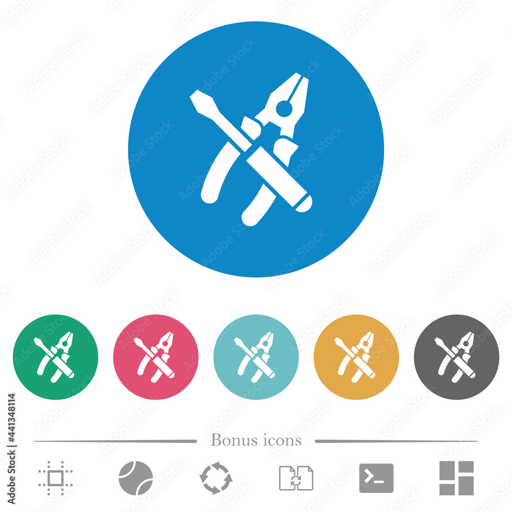 Combined pliers and screwdriver flat round icons Combined pliers and screwdriver flat round icons