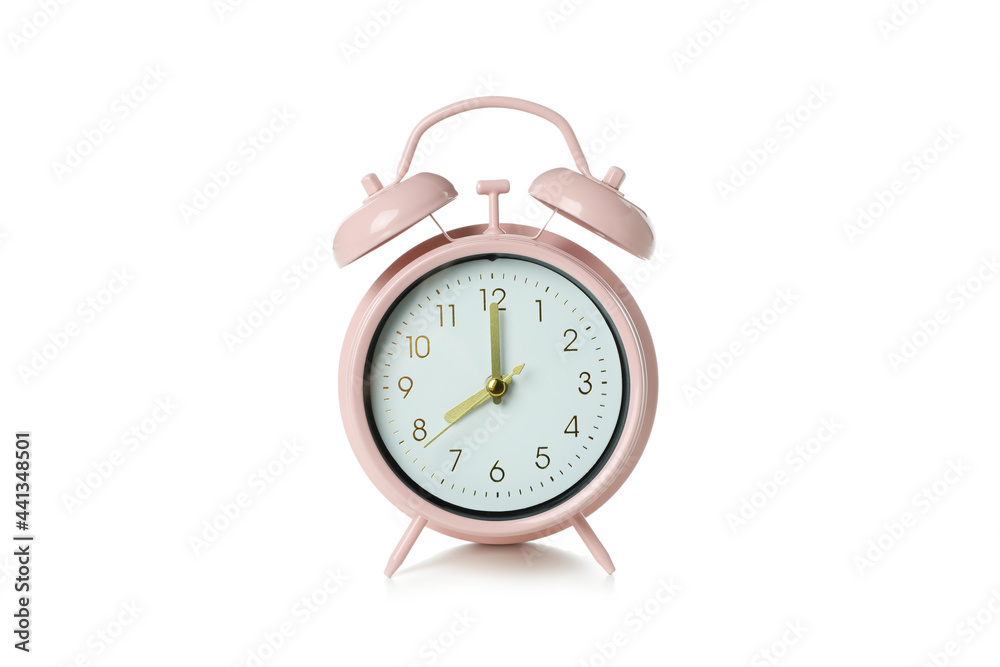 Pink alarm clock isolated on white background Pink alarm clock isolated on white background