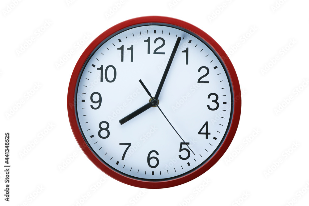 Red standard clock isolated on white background Red standard clock isolated on white background