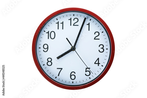 Red standard clock isolated on white background