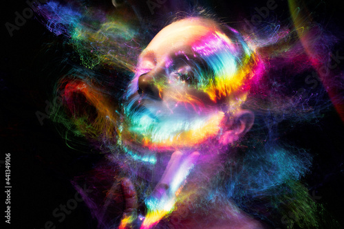 Portrait in the style of light painting. Long exposure photo, Abstract portrait in LGBT style photo